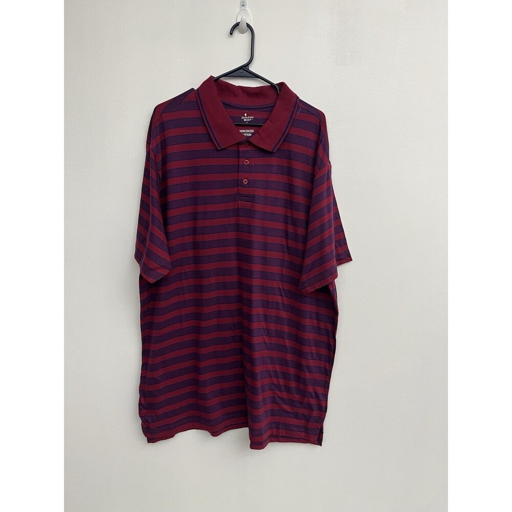 NWT Junction West Men XXL Polo Shirt Red Purple Striped Mercerized Cotton New